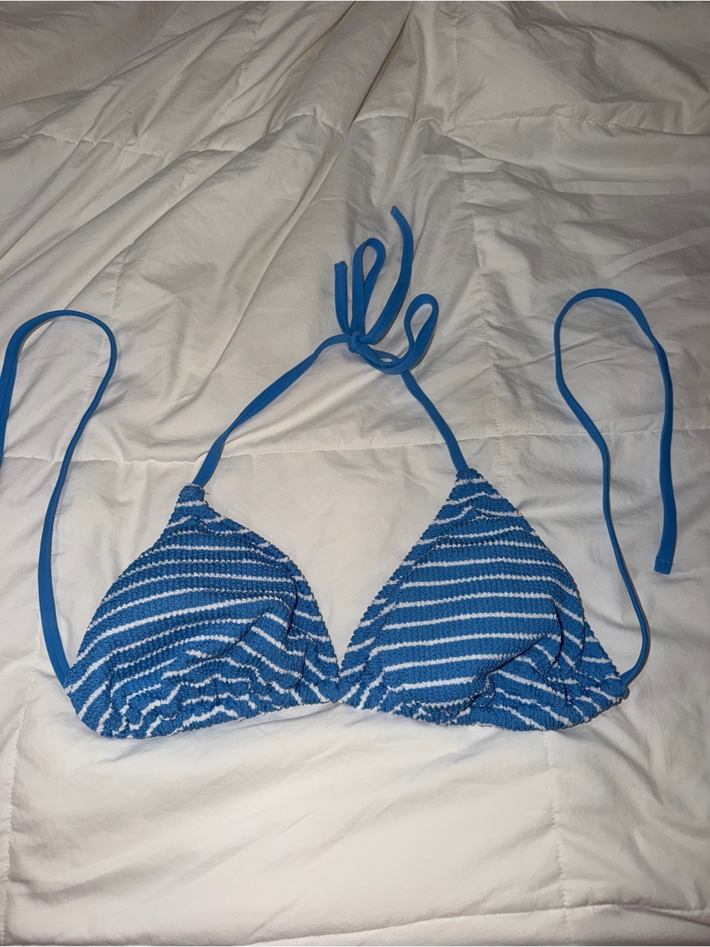 Shade & Shore Blue and White Striped Triangle Bikini Top